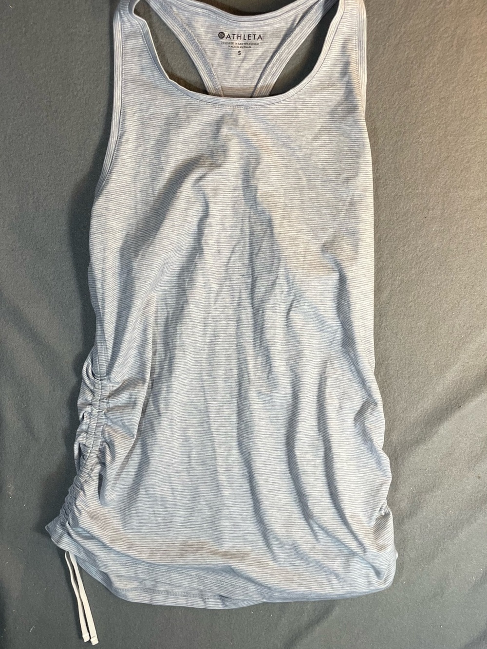 Athleta Heathered Light Gray Striped Racerback Tank with Side Ruching